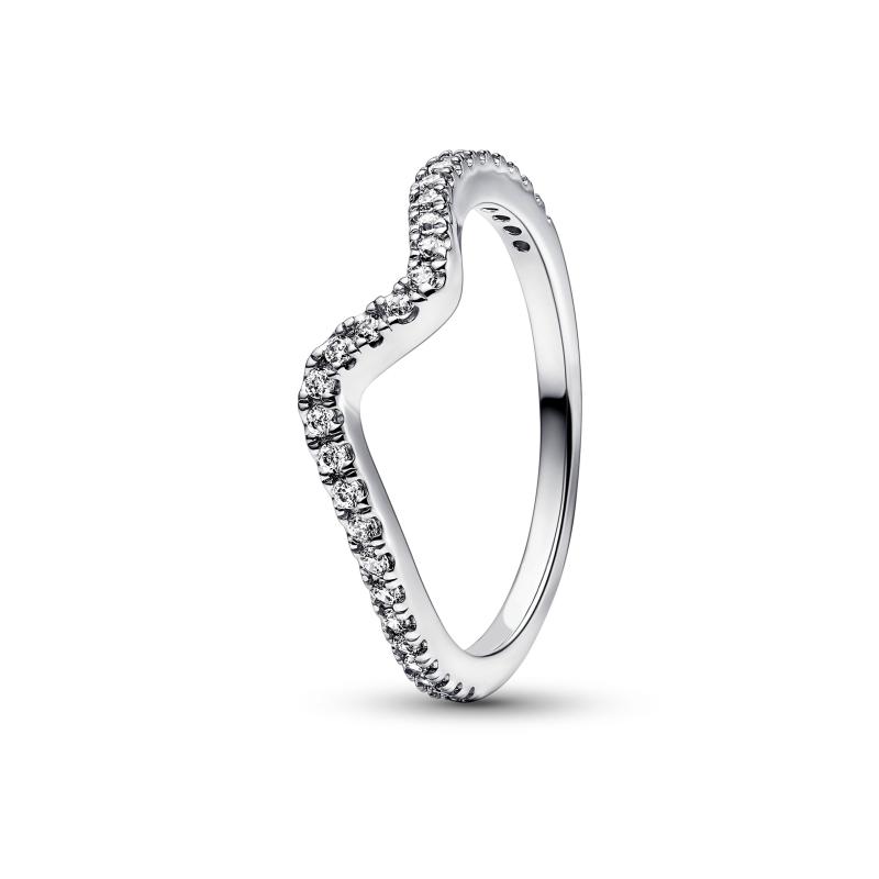 Pandora Sølv Bølge Ring med Funklende Zirkonia Sten