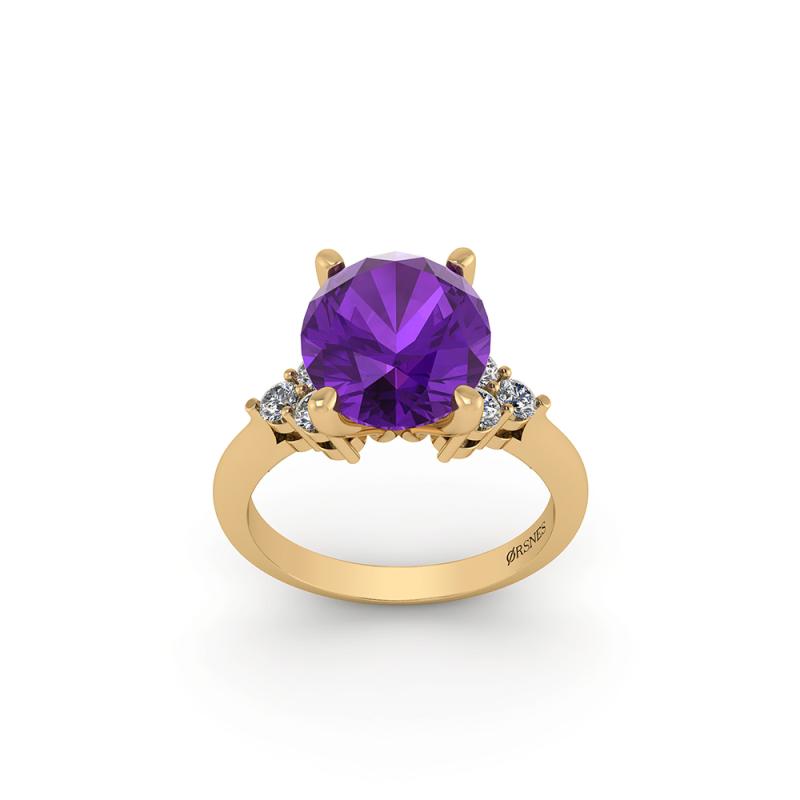 Henrik Ørsnes Design 14 Karat Guld Ring Med Ametyst Diamanter 0,30 Carat - Fingerringe  - 1255550506260
