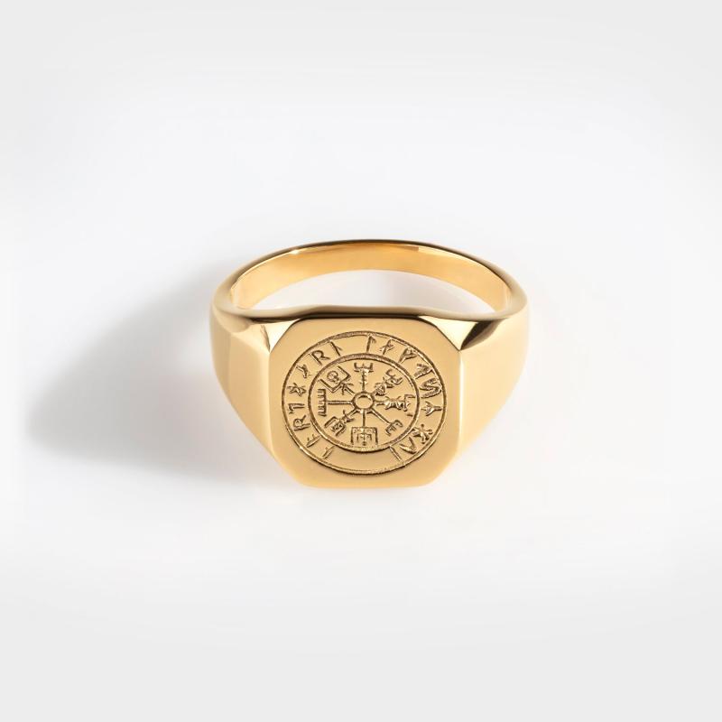 Guldtonet Vegvisir Ring til Mænd - Elegant Beskyttelse
