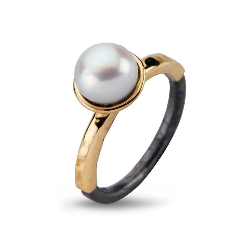 Victoria Rose Perle Sølv Ring med 14 Karat Guld – Elegance!