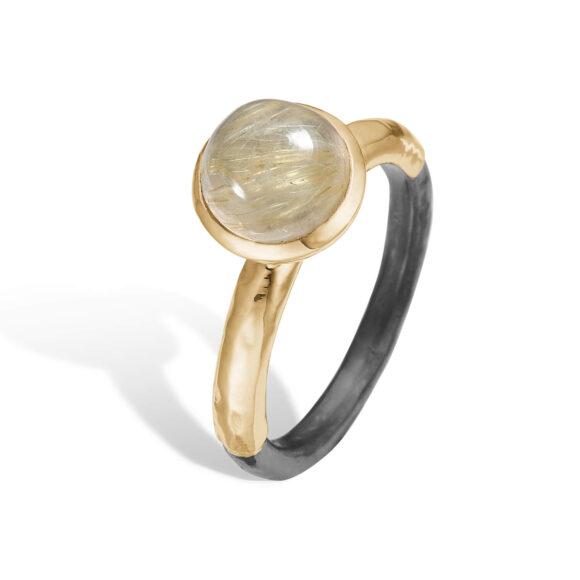 Victoria Rose Sølv Ring med Guld Rutilkvarts - Elegance!