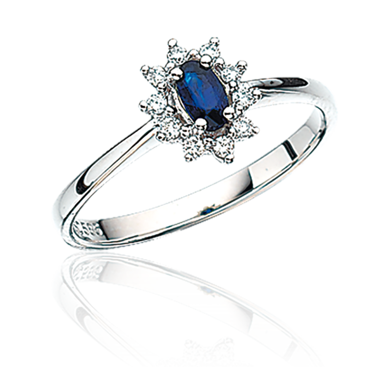 14 Karat Hvidguld Ring med Safir og Brillanter - Scrouples