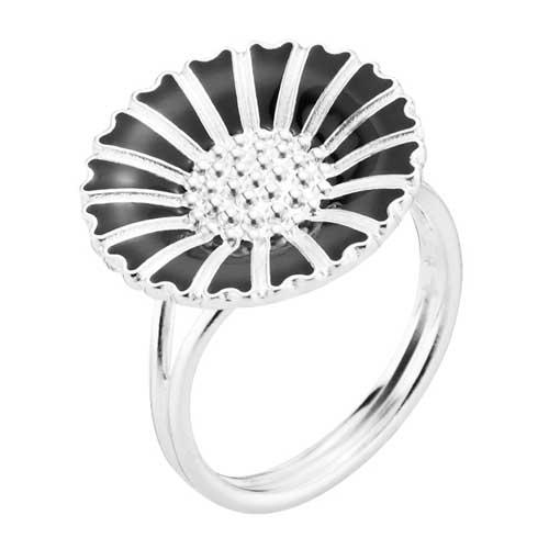 Lund Marguerit Ring i Sølv med Sort Blomst - Elegant Smykke