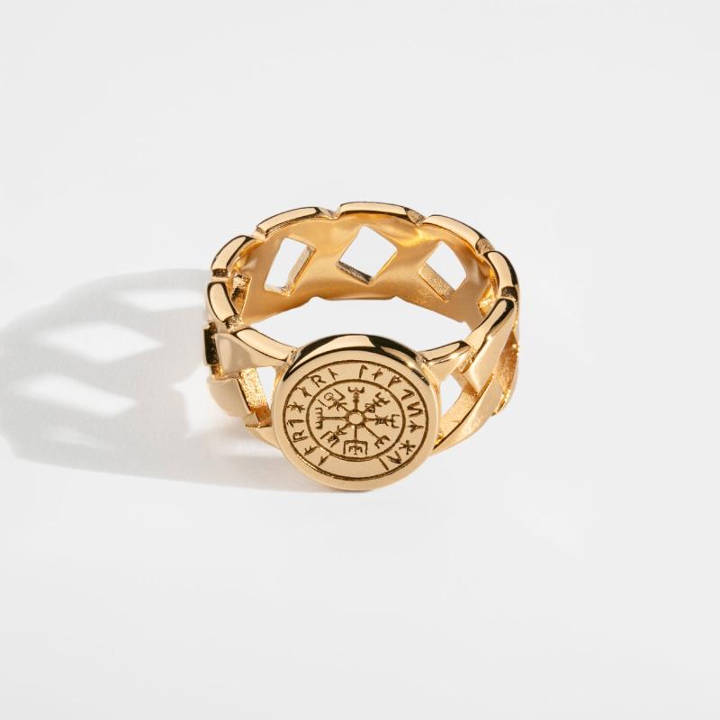 Guldtonet Vegvisir Kæde Ring til Mænd - Styrke & Stil