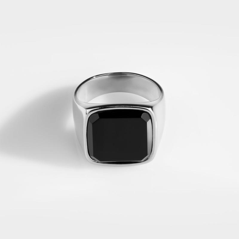 Sølvtonet Black Onyx Oversize Signature ølvtonet Ring 8 Herre Northern Legacy - Northernlegacy Fingerringe  - 5740028203629