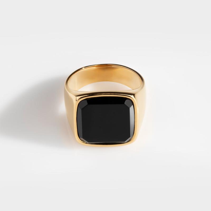Guldtonet Black Onyx Oversize Signature Ring 8 Herre Northern Legacy - Northernlegacy Fingerringe  - 5740028203568