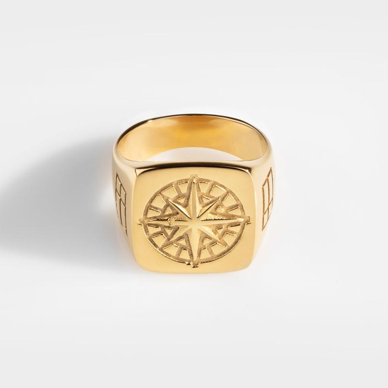 Guldtonet Compass Oversize Signature Ring 8 Herre Northern Legacy - Northernlegacy Fingerringe  - 5740028203681