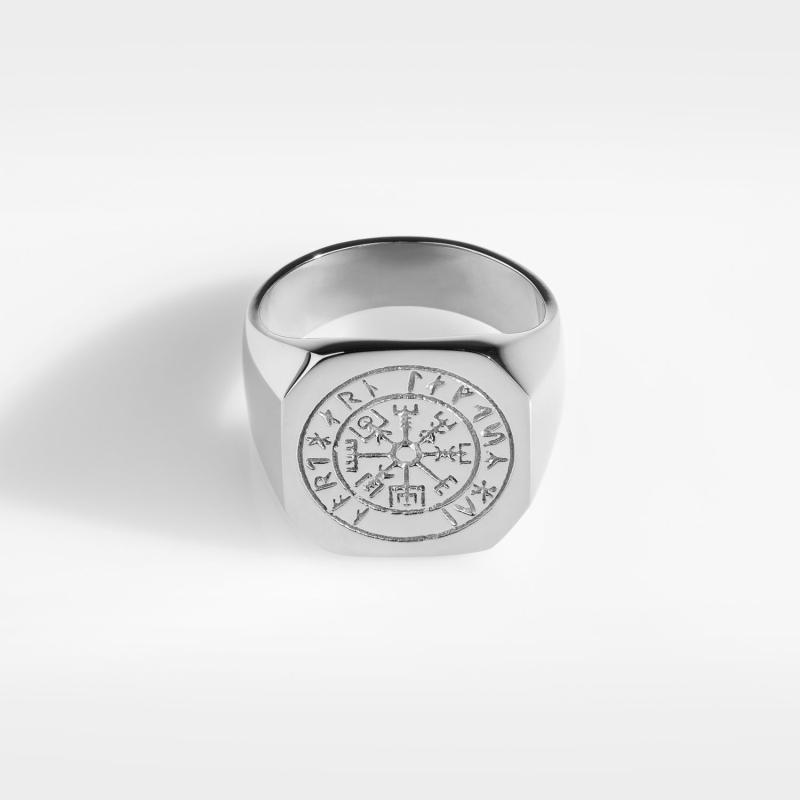 Sølv Vegvisir Oversize Ring til Herre - Northern Legacy
