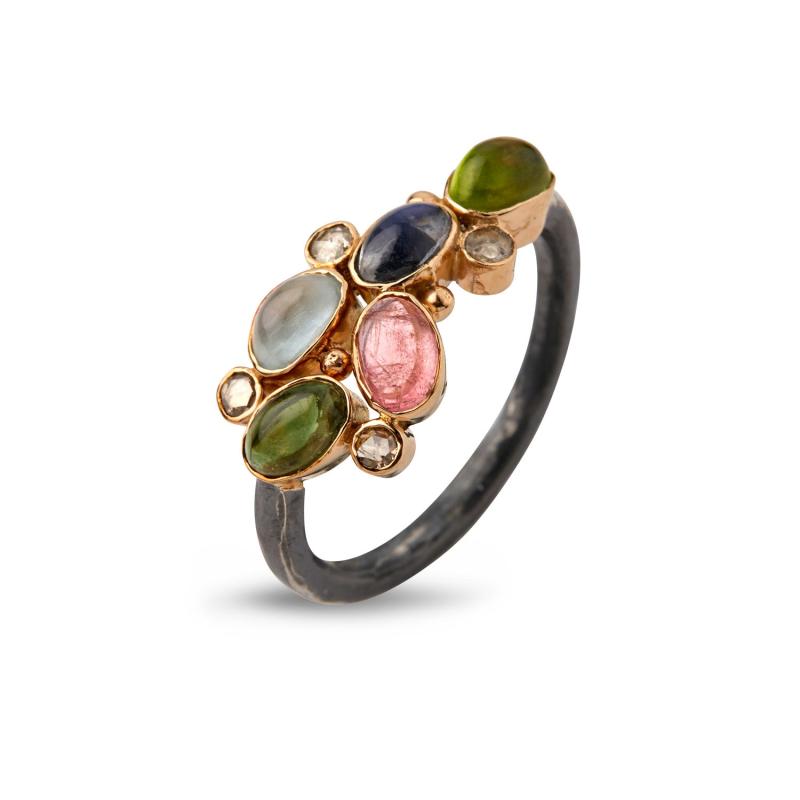 Bybirdie Elisabeth Cabochon Ring – Elegant Sølvring med Ædelstene