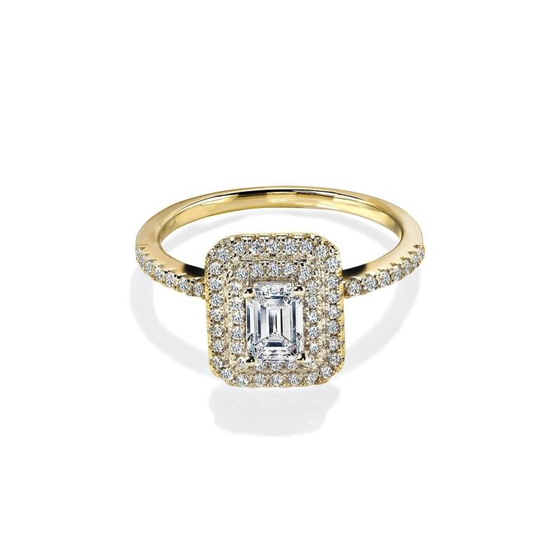 Oxford Emerald Cut Dobbelt Halo Ring - Elegance i Smykker
