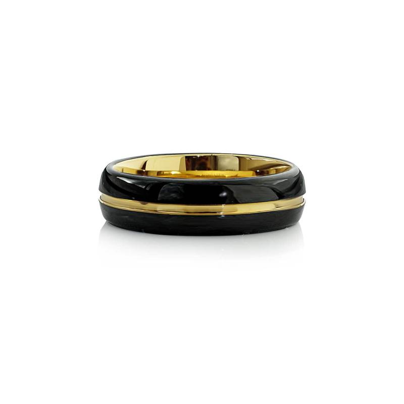 Tungstenring i Sort og Guld – Elegant 8 mm Fingerring