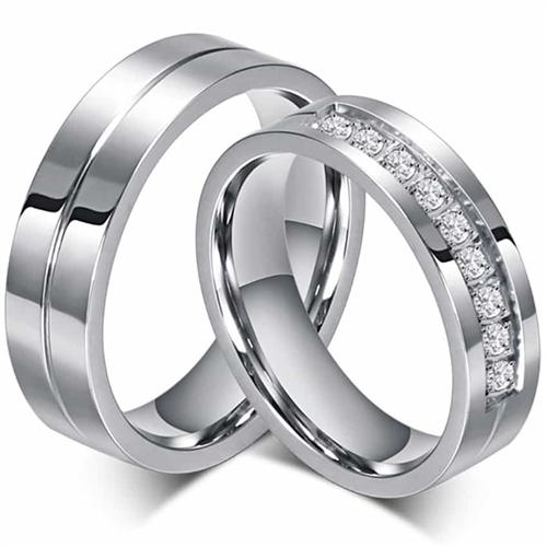 Elegant Vielsesring i Ædelstål med CZ Sten - Kærlighedssymbol