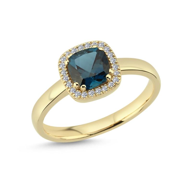 Nuran Grace 14 Karat Guld Ring Med London Blå Topas Diamanter 0,09 Carat - Nuran Fingerringe  - 1500000004022
