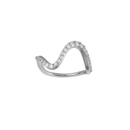 Bybiehl Wave Sparkle Stor Sølv Ring - Eksklusiv Design
