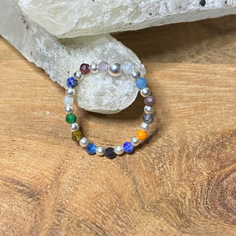 925 Sterling Sølv Ring Med Forskellige Krystalkugler - Mix Krystal Fingerringe