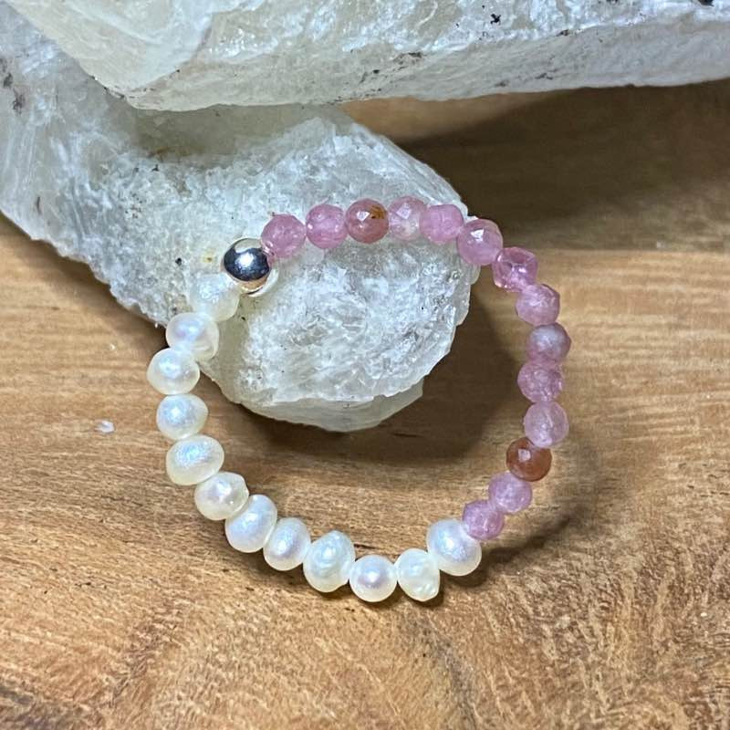 Pink 925 Sterling Sølv Ring Med Ferskvandsperler Turmalin - Fingerringe