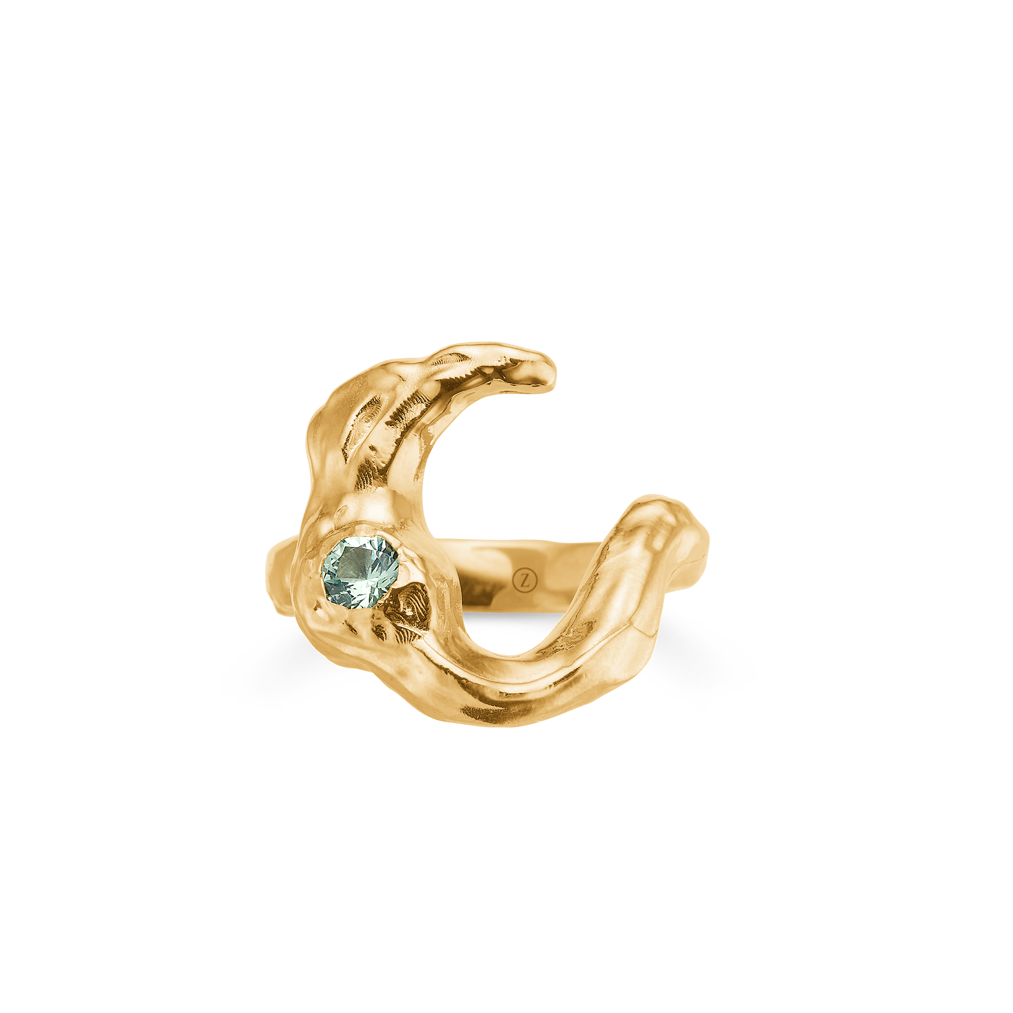 Grøn Studio Lunar Ring Guldbelagt Sølv Med Zirkonia Sten 7247883 - Studio Z Fingerringe