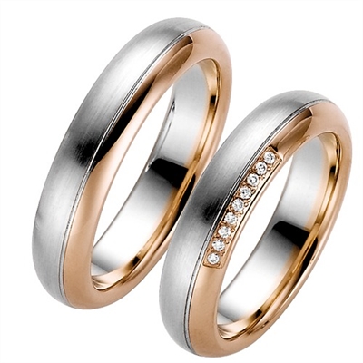 Rosa Vielsesringe Hvidguld Med Diamanter 045 - Vielsesringe