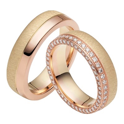 Rosa Vielsesringe Guld & Guld Med Brillanter - Vielsesringe