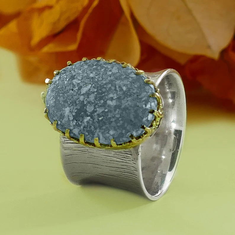 Bred Ring Med Romersk Glas Forgyldt Krone Ramme - Niibuhr Jewelry Fingerringe