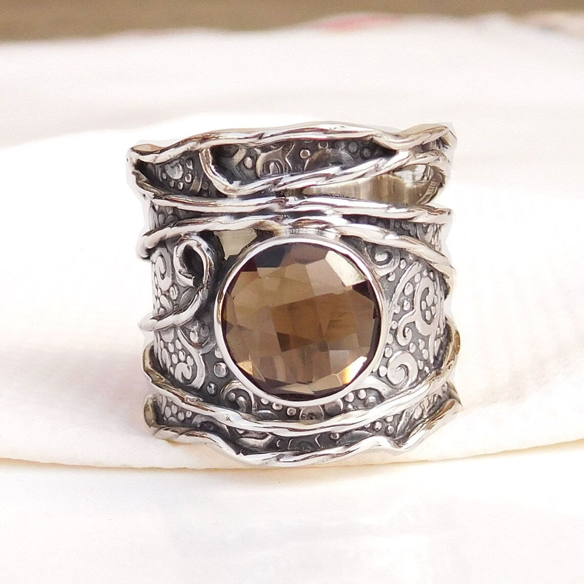 Bred Ring Sterlingsølv Med Røgkvarts - Niibuhr Jewelry Fingerringe