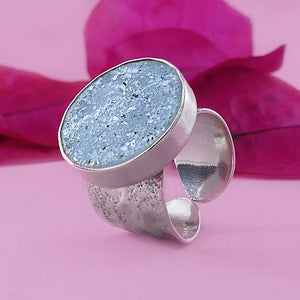 Bred Sølv Ring Med Romersk Glas Justerbar - Niibuhr Jewelry Fingerringe