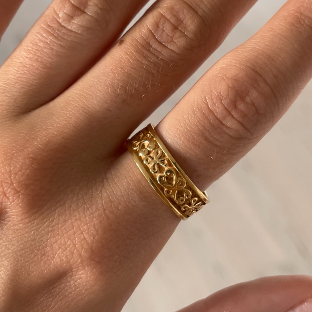 Guld Fingerring Med Etnisk Relief Forgyldt Sterlingsølv Str - Fingerringe  - 05740034021170