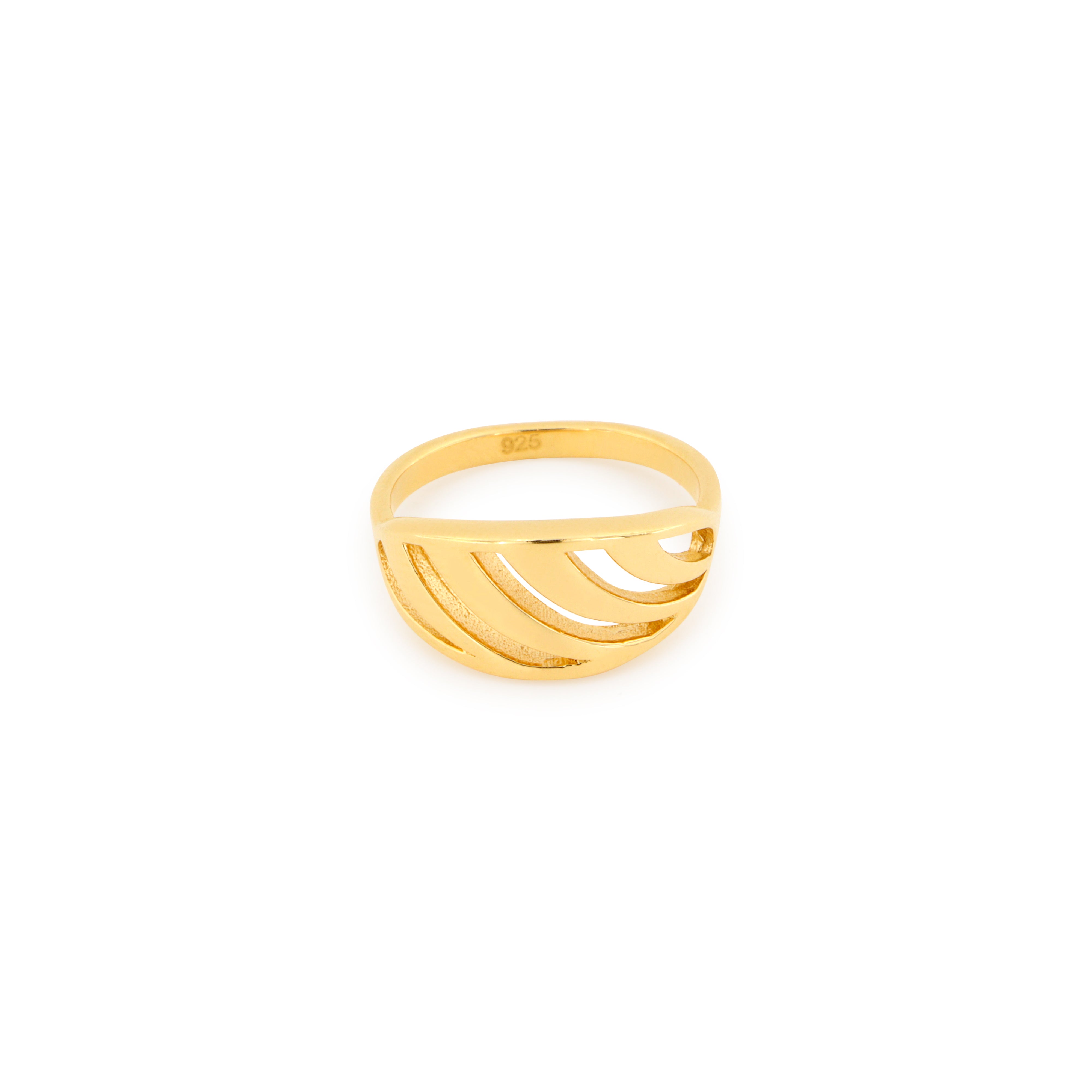 Sølv Fingerring Tværstribet Sterling Forgyldt Sterling Str - Ok Silver Fingerringe  - 05740034028438