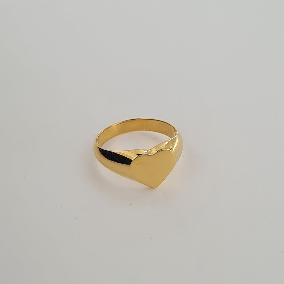 Guld Fingerring Hjerte Signetring Sterlingsølv Forgyldt Sterlingsølv Str - Italy Fingerringe  - 05740034029138