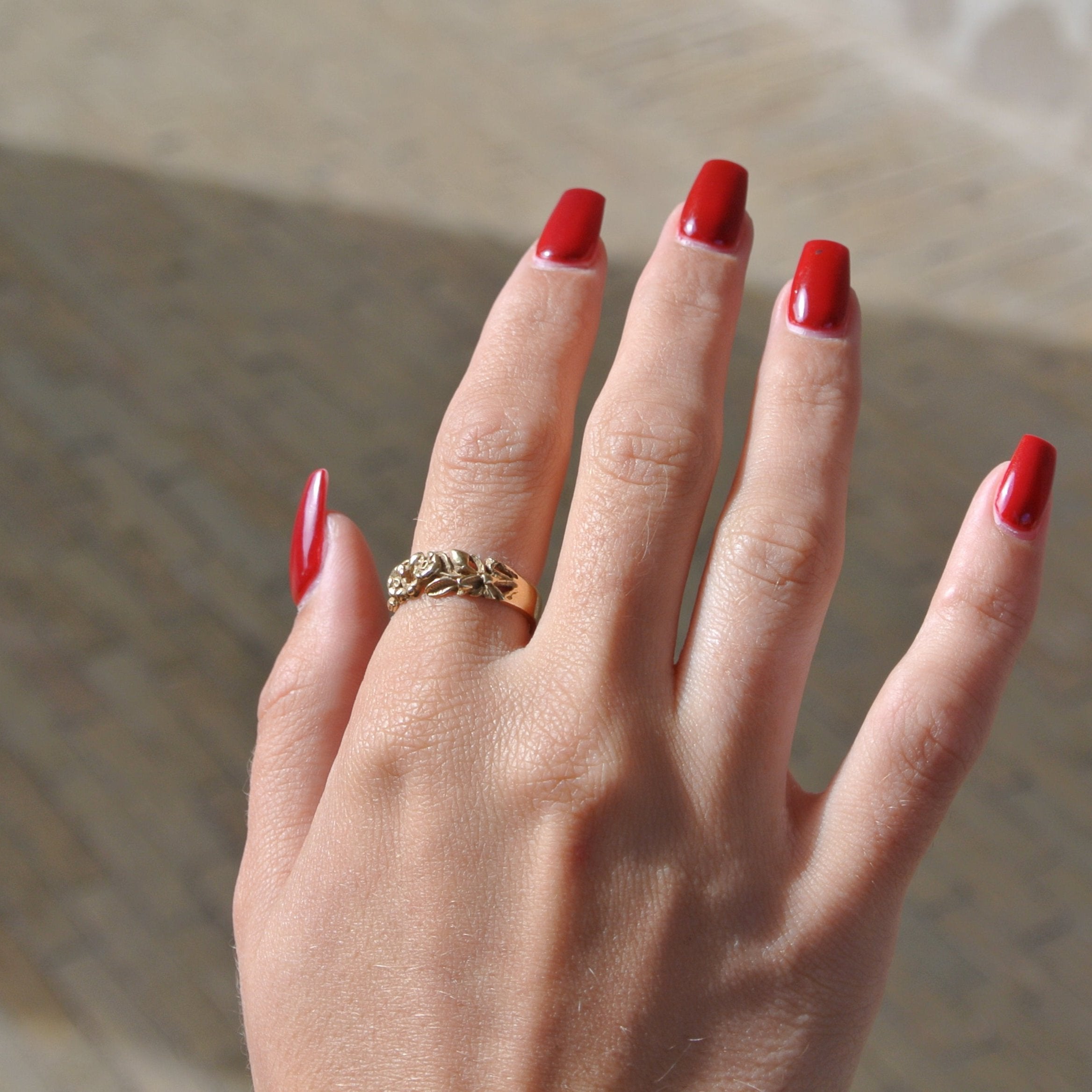 Guld Fingerring Blomsterrelief Forgyldt Sterlingsølv Str - Fingerringe  - 05740034093160