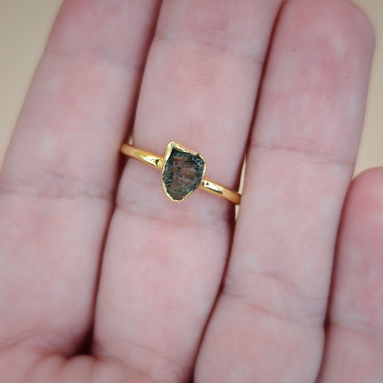 Moldavit Ring Forgyldt S925 Sølv - Sk-krystaller Fingerringe