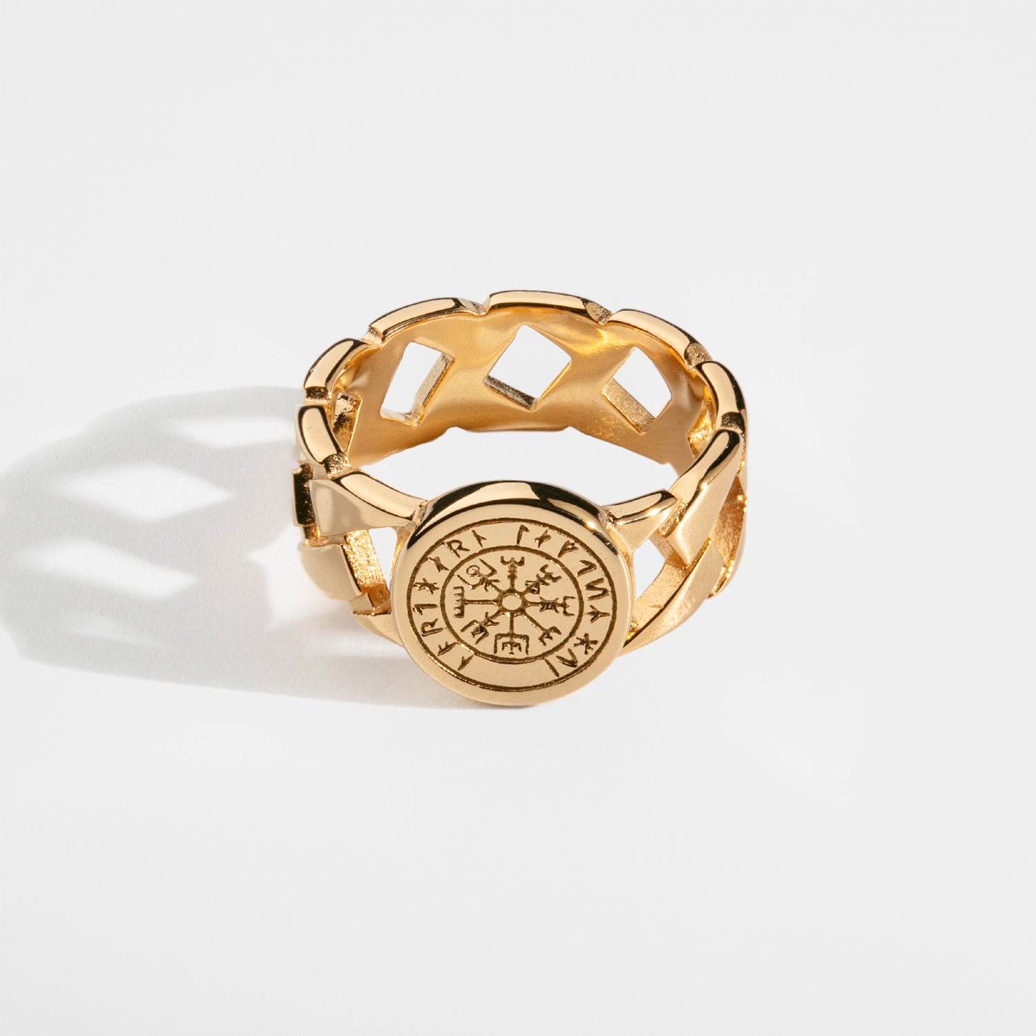 Guldtonet Vegvisir Chain Signature Ring Str Herre Northern Legacy - Northernlegacy Fingerringe  - 5740028207740